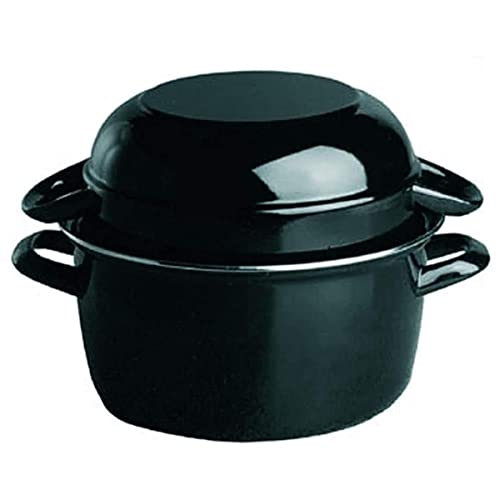APS Mussel Pot, Pentola per cozze da 1 kg, Seafood Pot, Mussel Serving Pot, Pentola per cozze in acciaio smaltato nero, capacità: 2,6 litri, 20 x 25 cm, altezza 17 cm