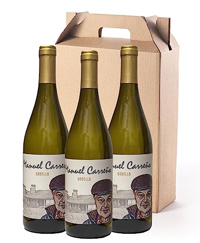 Vino Godello - Estuche Vino Blanco 3 botellas x 750 ml - Vino Bierzo Premium - Vino para Regalar - Vino Regalo Gourmet - Pack Regalo Vino - MANUEL CARREÑO