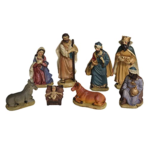 TIENDA EURASIA - Portal de Belen, 8 Figuritas del Belen Navidad, Incluye a Jesús, María, José, los Reyes Magos y la Mula y el Buey, Tamaño aproximado 12 cm, Belen Navidad Completo