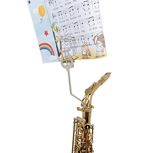 LKJYBG A-Alto saxofón Clip de Soporte de partitura de música portátil Tipo de Hierro Soporte Corto de música de Marcha para Viento Instrumento Musical de música de Viaje Plata