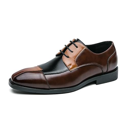 CONGRI Zapatos Oxford de Vestir for Hombre, Zapatos Derby con Punta Cuadrada y retales de Dos Tonos, Zapatos Formales de Negocios con Cordones clásicos (Color : Black annd Brown, Size : 38 EU)