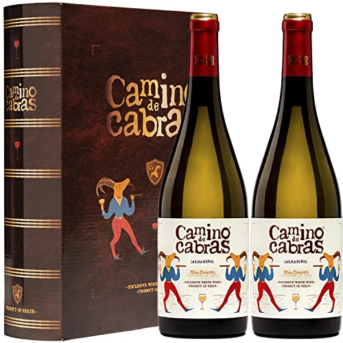 CAMINO DE CABRAS Estuche Vino Regalo Gourmet – Vino Blanco Albariño D.O. Rias Baixas – Vino para Regalar - Selección Vino Gallego - Pack Vino 2 Botellas x 750 ml