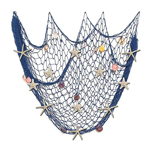 Red de pesca natural con conchas de mar y 10 Piezas estrellas de mar naturales Red de pesca con temática oceánica para decoración de pared de fotografía de bodas y fiestas en la playa,150 cm × 200 cm