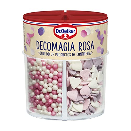 DR. OETKER - Decomagia Rosa 84 g, Surtido de 4 Tipos de Topping para Confitería y Repostería, Textura Crujiente, Decoración Creativa para Tartas