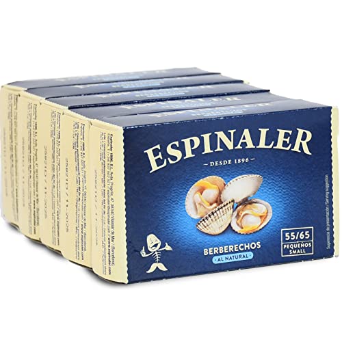 Berberechos al natural Espinaler - Pack de 5 latas de 55-65 - Conservas Gourmet de berberechos - Berberechos en conserva de tamaño pequeño para tu aperitivo